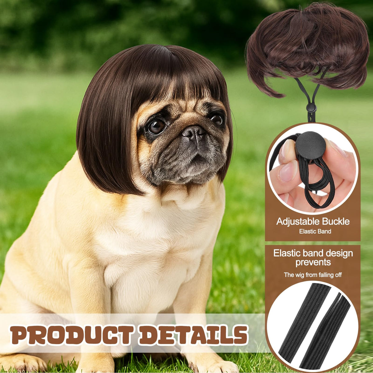 FineCheer 6 Pcs Funny Dog Wig for Cat and Dog Role Playing Wigs with Hairpin Glasses and Adjustable Elastic Band Pet Wigs and Pet Costumes for Small, Medium & Large Pets Accessories(Classic)