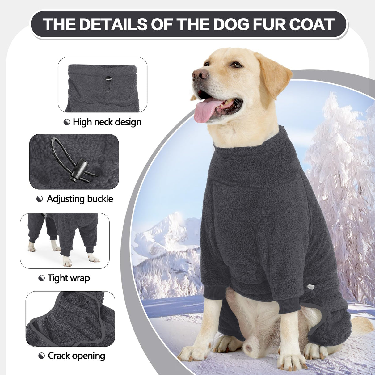 Pinellia Fleece Dog Sweater for Small Medium Large Dog for Run Walk Sleep Pet Winter Jacket & Windproof Clothes Coat XL Grey