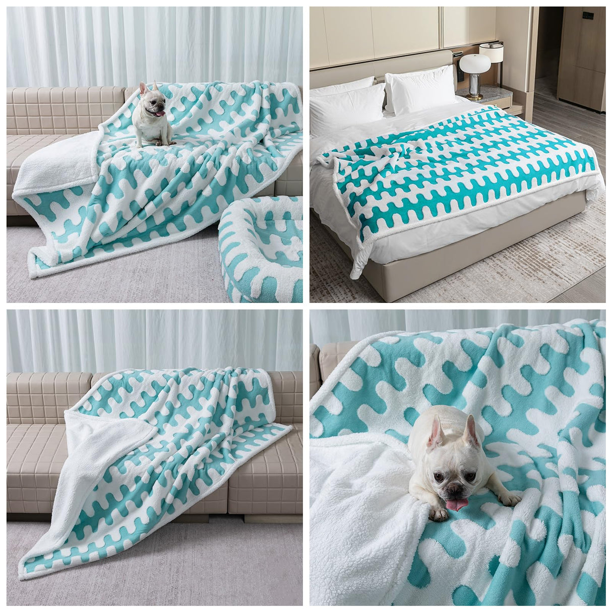 Maidewow Waterproof Pet Blanket,Dog Bed Covers Couch Sofa Stylish Jacquard Pets Throw Blankets for Puppy Cats Washable Reversible Furniture Protection Covers (Blue Wave,L)