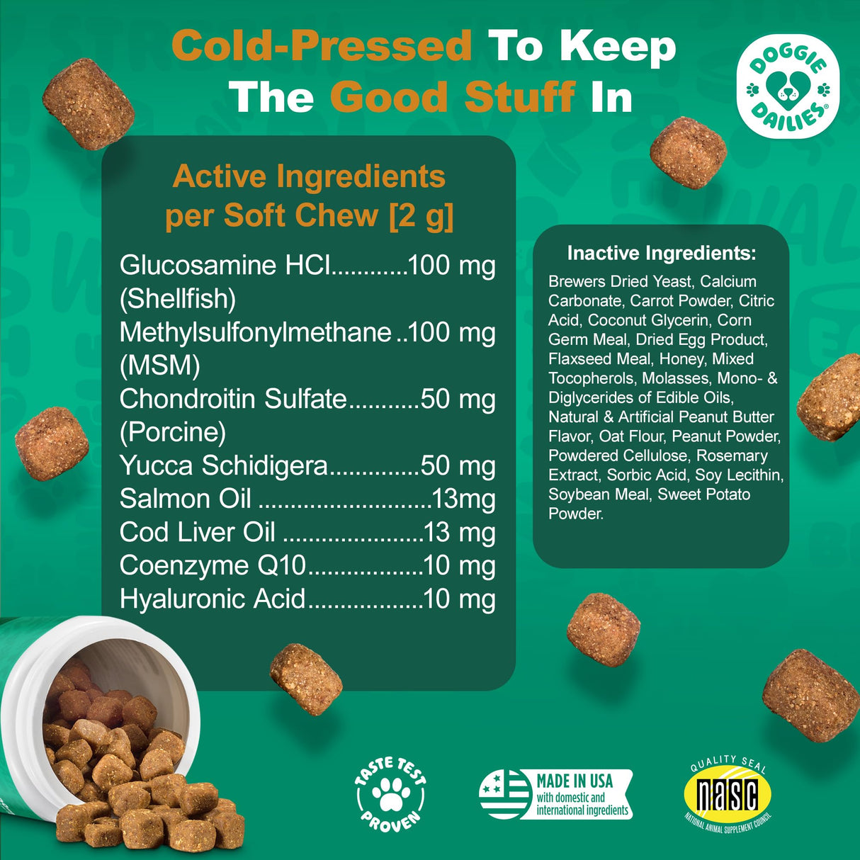 Doggie Dailies, Hip and Joint Supplement for Dogs, Glucosamine Chondroitin, Premium Hip and Joint Chews for Dogs All Breeds & Sizes, Dog Vitamins and Supplements, (Peanut Butter) 225 Chews