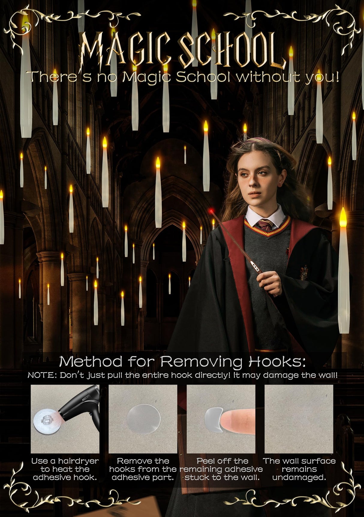 YISLIFY Floating Candles with Wand, Halloween Decorations 20 PCs Floating Candles with Wand Remote, Flickering Warm Light Flameless Hanging Candle Battery Operated Window LED Candles Set for Party