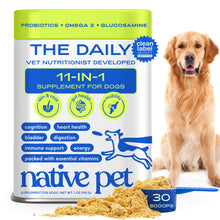 Load image into Gallery viewer, Native Pet Dog Vitamins &amp; Supplements - 11-in-1 Multivitamin Powder for Dogs Food Topper - Collagen, Glucosamine, Probiotics, Omega &amp; More- Supports Healthy Gut, Mobility &amp; Overall Health -30 Scoops
