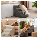 Joydeco Dog Stairs for Bed 17.1" H, 3-Step Pet Steps for Small Dogs and Cats, Dog Steps for High Bed, Non-Slip Balanced Ramp Indoor Pet Stairs, Brown