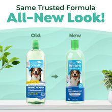 Load image into Gallery viewer, TropiClean Fresh Breath Advanced Whitening Water Additive for Dogs, Max Strength Dog Teeth Cleaning and Breath Freshener Solution, 33.8oz
