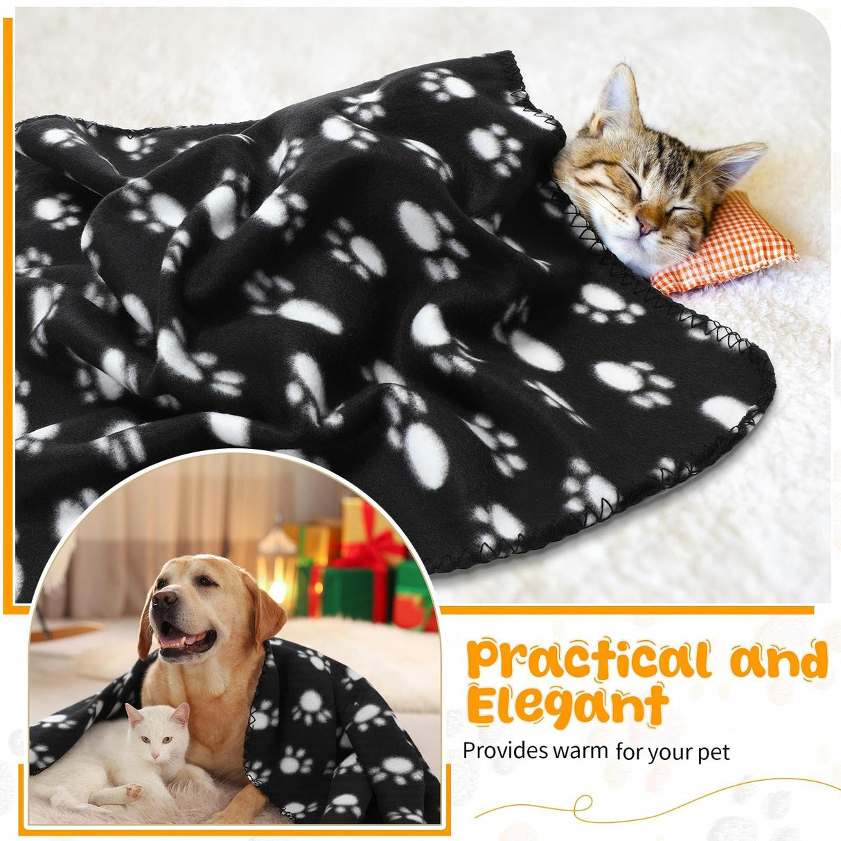 Tatuo 10 Pieces Pet Blankets with Paw Print Dog Cat Fleece Blankets Soft Warm Sleep Mat Pad Bed Cover for Kitten Puppy and Other Small Animals, 24 x 28 Inch(Cool Color)