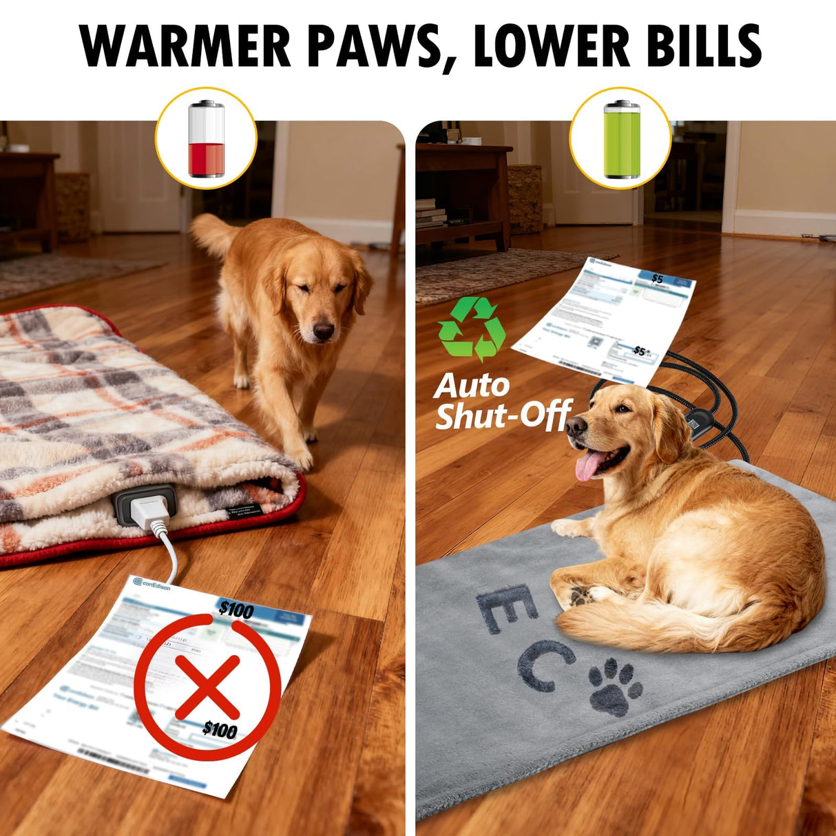 inanil Dog Heated Pad, 6 Adjustable Temperature & 5 Timers, Large Dog Heating Pad, Waterproof Pet Heating Pad for Dogs with Chew-Resistant Cord, Electric Warmer with 2 Removable Covers, 35.4" x 23.6"