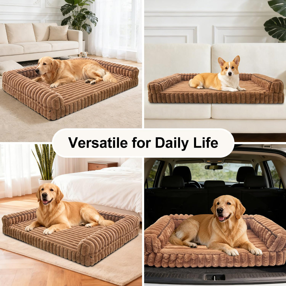 wowohpet Waterproof Orthopedic Dog Bed for Medium Dogs, Medium Non-Slip Pet Beds with Sides, Egg-Crate Memory Foam Dog Couch for Crate Removable Washable Cover, Brown