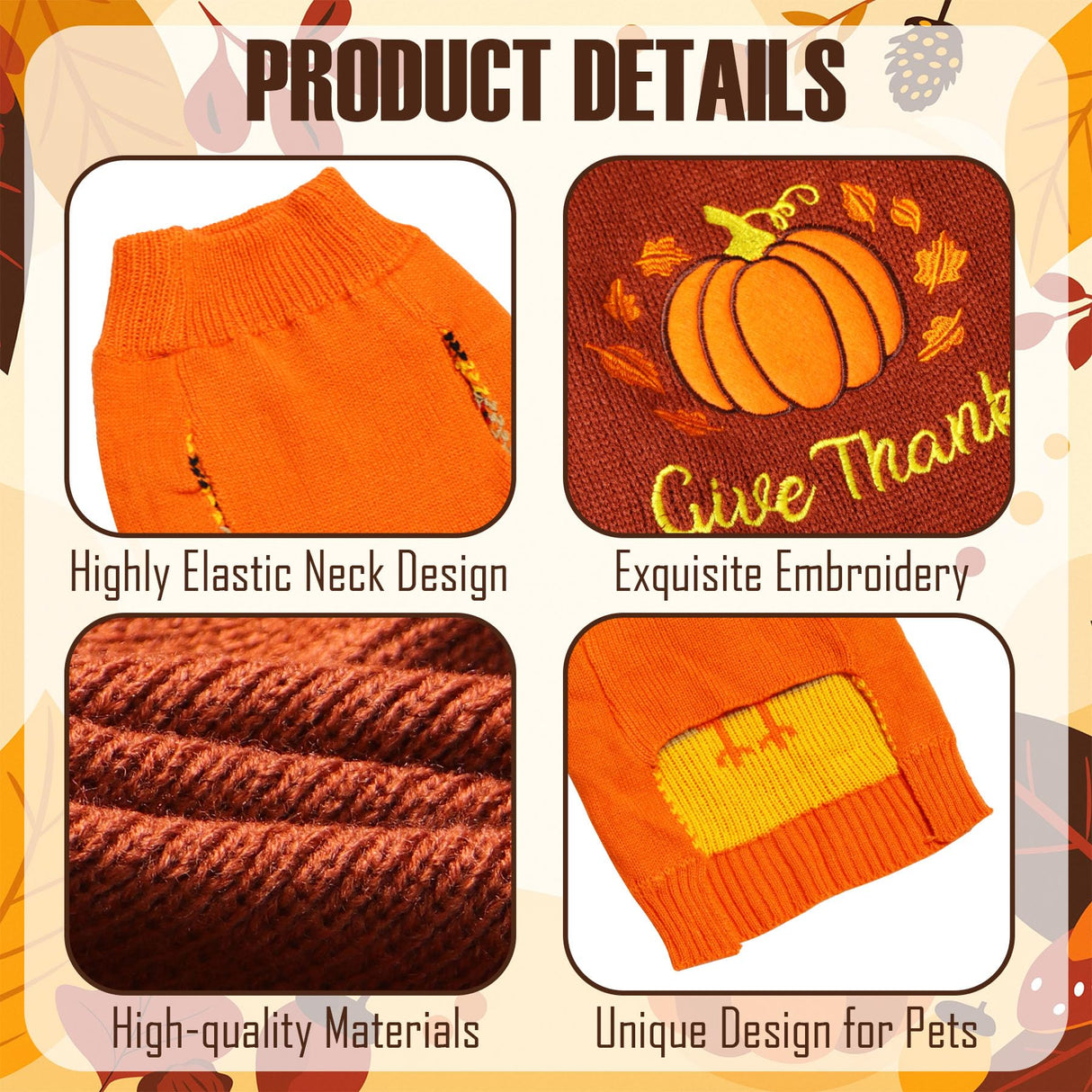PAYHTOW 2 Pack Thanksgiving Dog Sweater, Knitted Dog Thanksgiving Fall Holiday Sweaters Outfit Clothes for Small Medium Large Dogs Pets (Turkey & Pumpkin, X-Large)