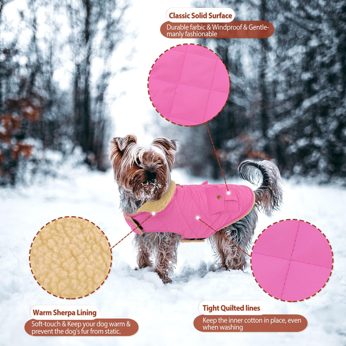 Winter Coat for Small Dogs, Puppy Plaid Jacket, Cotton Coat for Cold Weather, Windproof Warm Dog Garments, Pet Thickened Outfits Indoor Outdoor, Pink S