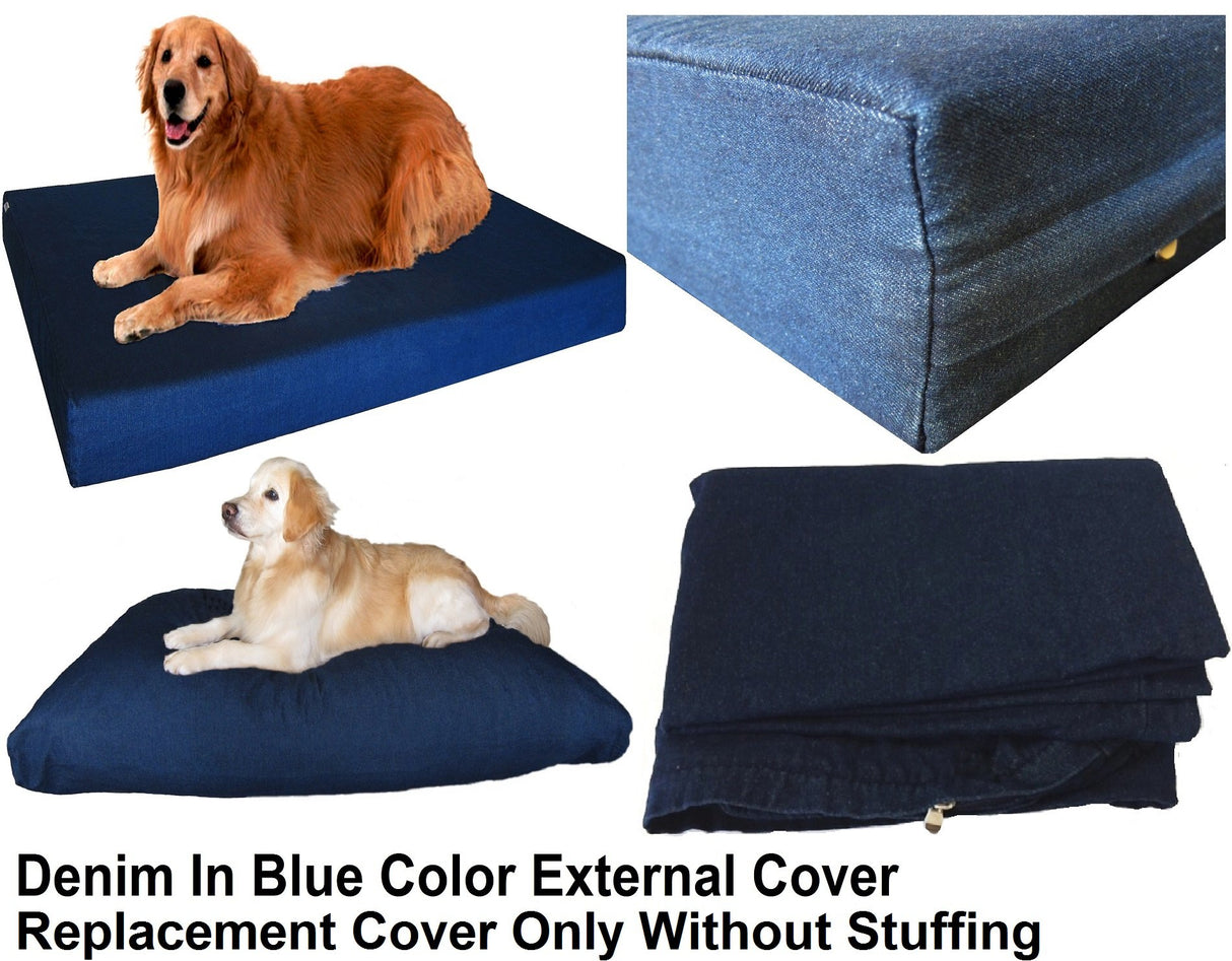 Dogbed4less XXL 55X37X4 Inches Blue Color Denim Jean Dog Pet Bed External Zipper Duvet Cover - Replacement Cover only