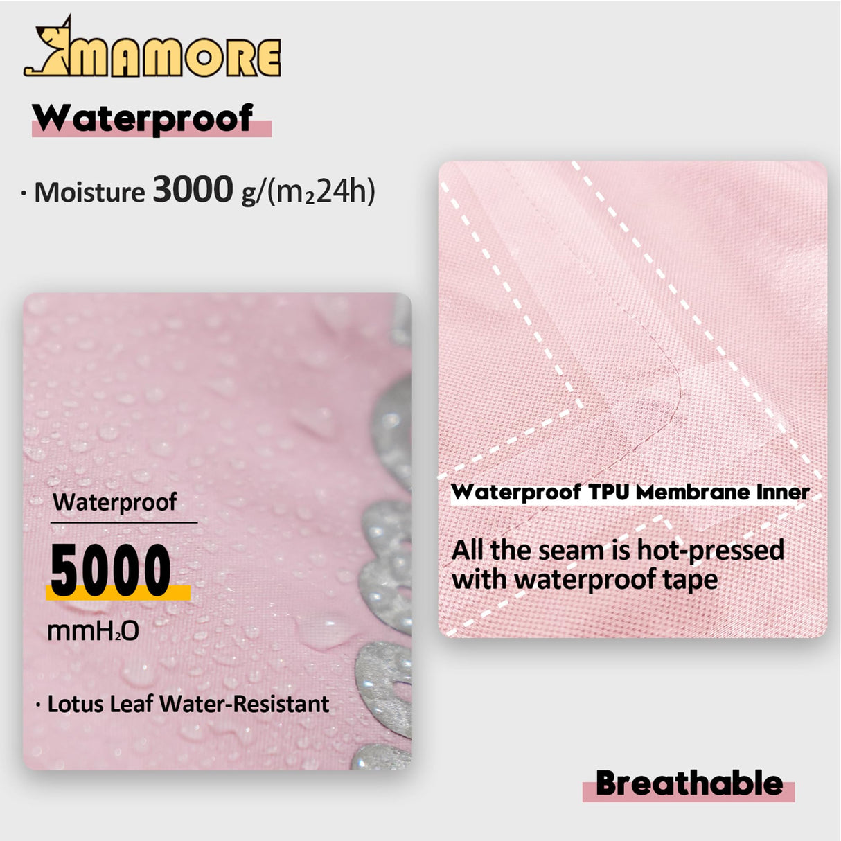 MAMORE Dog Raincoat Waterproof Dog Rain Jacket with Cute Hood for Small Medium Large Dogs Puppy Poncho Reflective Adjustable (Pink, XXX-Large)