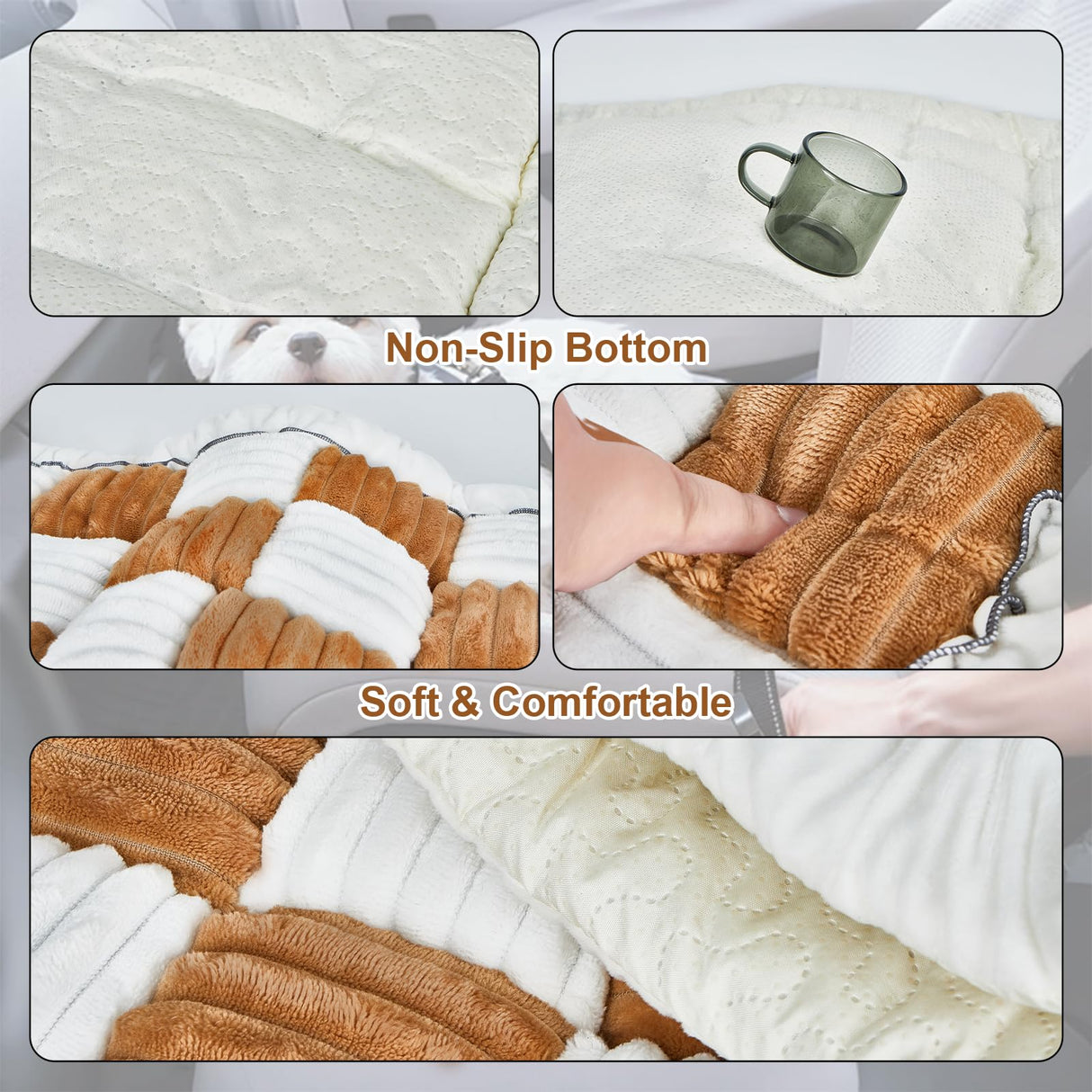 Pessbulmm Backseat Pet Bed Mat Non-Slip Dog Car Seat Cover Scratch Chew Resistant Dog Blanket for SUVs, Trucks & Sedans 23" x 51" Easy Clean Comfortable Car Travel Pet Pad, Coffee and White