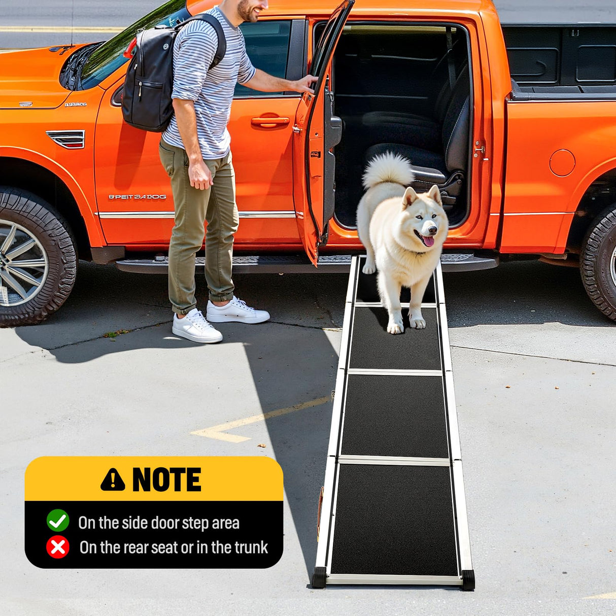 Dog Ramp for Car (200 lbs), Extra L71” W17” Folding Pet Ramp for Large Dogs with with Heavy Duty Hinges, Outdoor Anti-Slip Foldable Dog Car Ramps for SUV Truck Side Door (4 Folded)