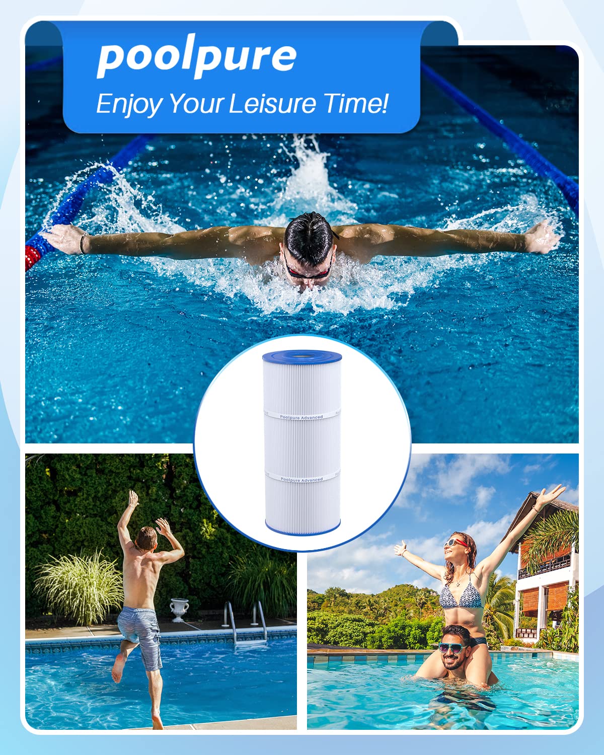 POOLPURE PWK35B SPA Filter Replaces Hot Springs Limelight Series Spa Filters, Watkins 1642301-1, 78161, 78286, Pleatco PWK35B, Filbur FC-3921, SD-01386, 35 sq. ft. 2PACK (White-Standard)