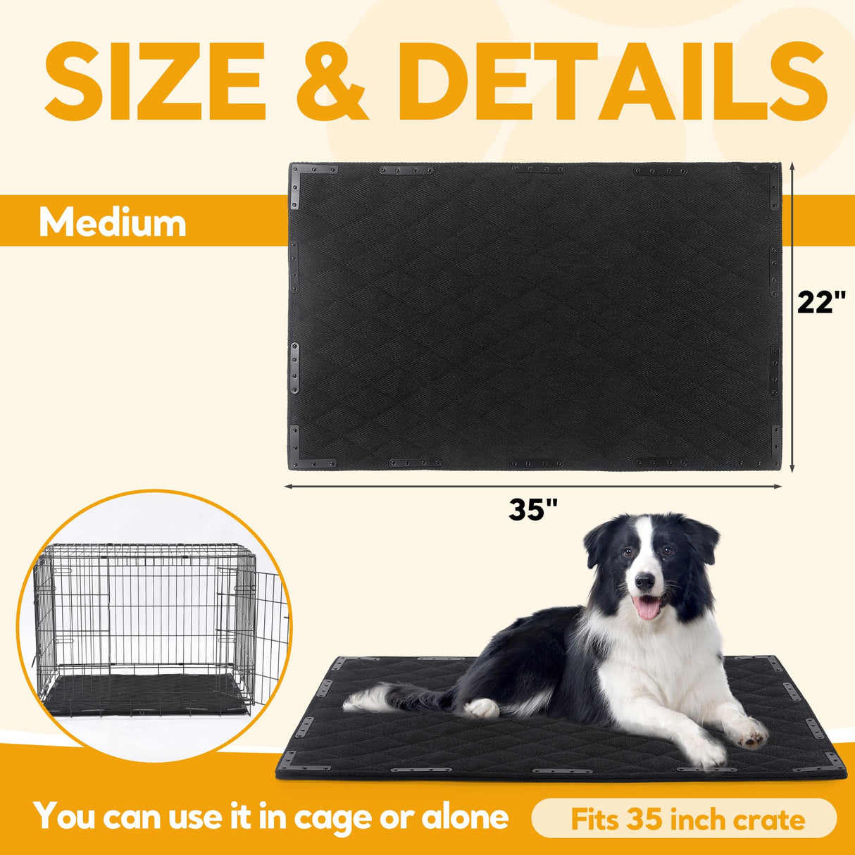 HOMBYS Chew Proof Dog Bed Mat with 14 Metal Rivets - Indestructible Kennel Pad for Teething Puppies & Aggressive Chewers, Durable Waterproof Crate Mat for Medium Dogs, 35" x 22" (Indoor/Outdoor Use)