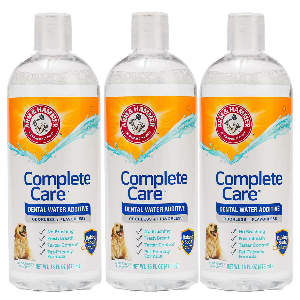 Arm & Hammer Complete Care Dental Water Additive for Dogs, Dog Breath Freshener, Dog Mouth Wash or Dental Rinse, Simply Add to Pet Drinking Water for Fresher Breath, 16 FL OZ - 3 Pack