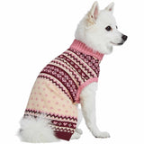 Blueberry Pet Heart Designer Chic Turtleneck Fair Isle Fall Winter Pullover Dog Sweater in Pink, Back Length 10", Warm Clothes for Small Dogs