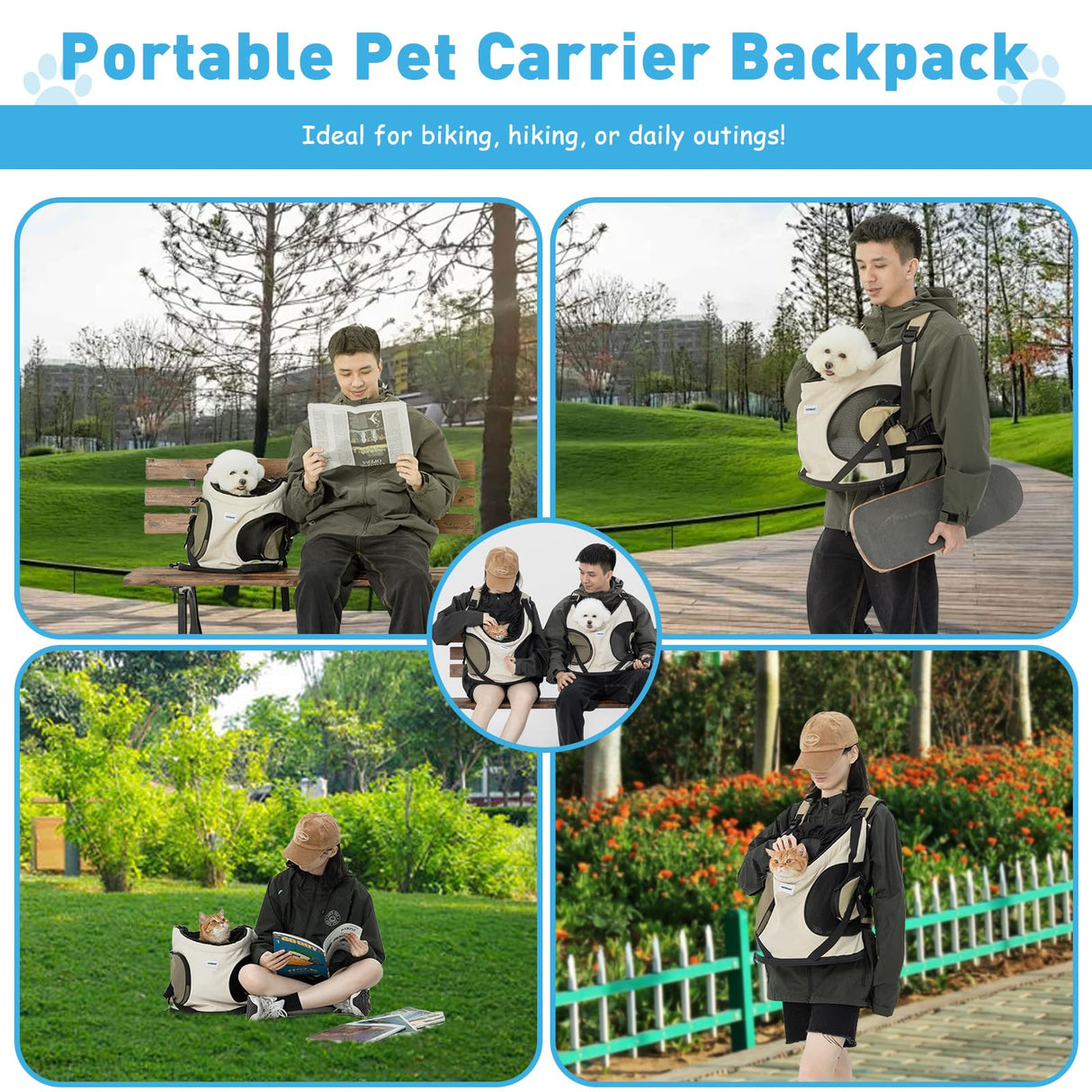ETIAL Pet Dog Cat Carrier Front Chest Backpack, Hands Free Cross Shoulder Sling Bag with Padded Bottom & Safety Strap for Puppy Kitten Travel Hiking and Outdoor Use (8-18lbs,Grey)