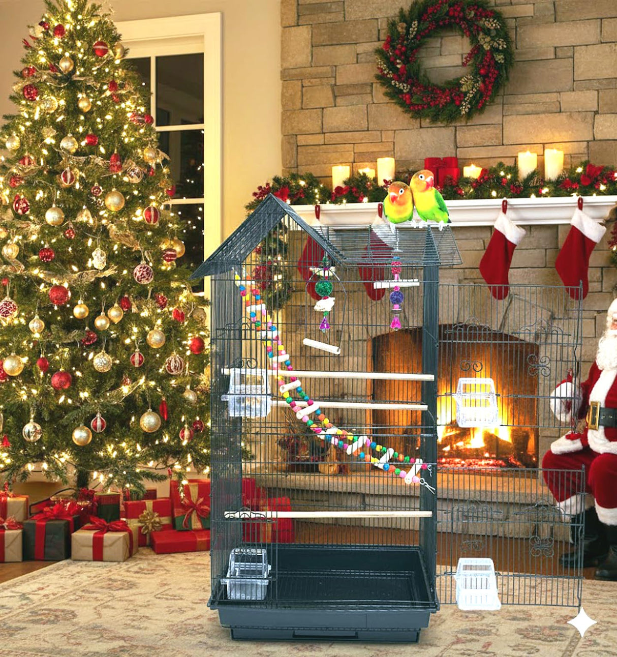 38-Inch Double Roof Top Large Flight Bird Cage with Toys Climbing Ladder Side Nesting Box Doors for Cockatiels Sun Parakeets Conures Aviary Budgie Finch Lovebird Canary Pet Bird Travel Cage