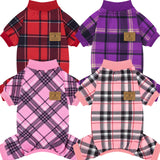 XPUDAC 4 Pack Plaid Dog Pajamas Outfits Cozy Doggy Clothes for Small Medium Dogs Girl Boy Puppy Onesie for Christmas Pet Pjs Jammies, 2XL