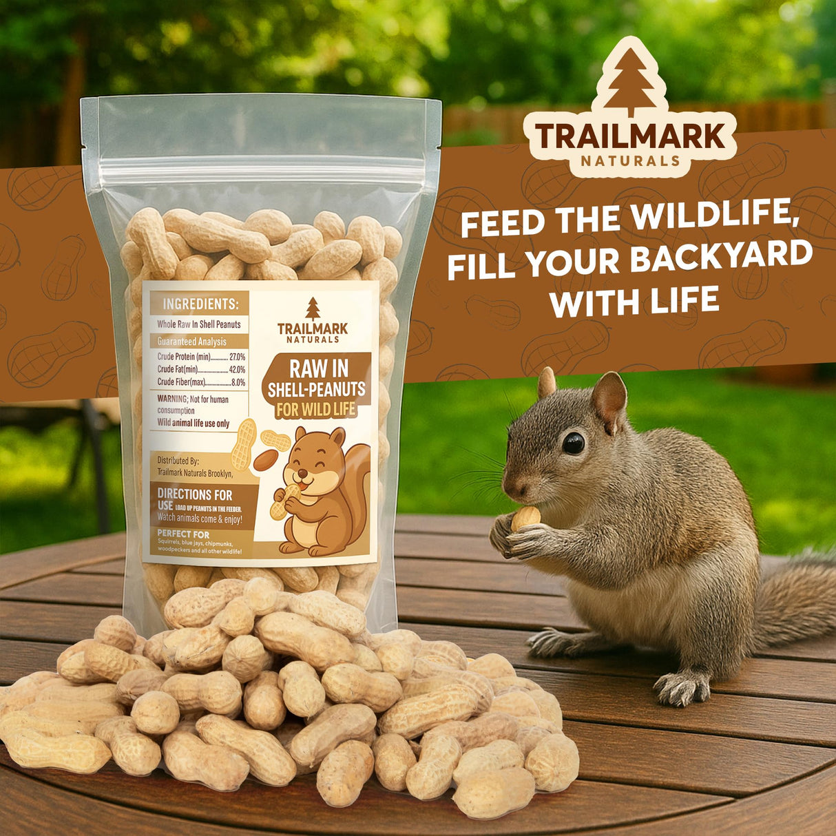 Trailmark Naturals - 10 LB - Raw Peanuts For Squirrels, Raw In Shell Peanuts For Birds and Wildlife- Squirrel Food, Wild Bird Seed - Grown in The USA