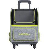 Katziela Wheeled Pet Carrier Backpack - Soft Sided, Airline Approved Hiking Carrying Bag for Small Dogs and Cats – Removable Rolling Wheels – Mesh Ventilation Windows, Storage Pockets (Green/Gray)