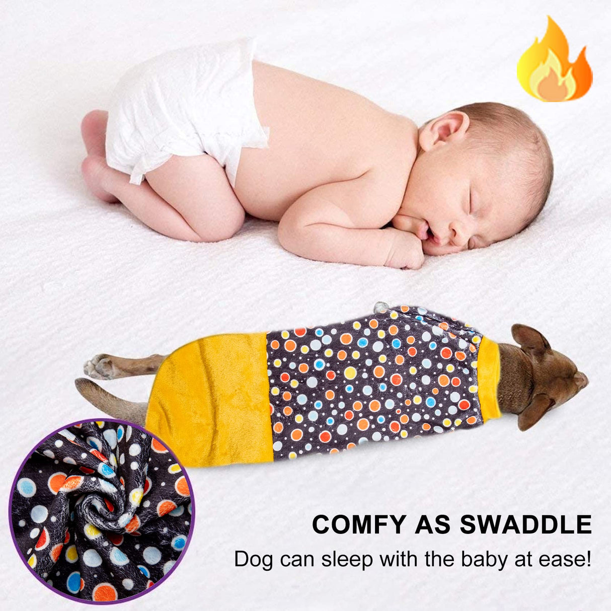 LovinPet Dog Sweater, Warm Flannel Onesie for Large Dogs, Winter Clothes with Front Sleeves and Snap Buttons, Cozy Pajamas for Sleep and Lounging, Glow in The Dark Dot Dot Black Prints, XXL