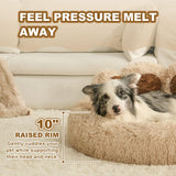 Jiupety Paw Shape Calming Pet Bed, Medium Plush Faux Fur Donut Bed for Dogs & Cats, Machine Washable, Non-Slip Bottom, Extra Large Size (32"×32"×10"), Camel