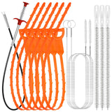 Drain Snake 12 Set: 25inch Snake Drain Hair Removal Tool(1PCS), 59inch Cleaning Brush(2PCs), 25inch Drain Clog Remover(6PCS), 18inch Sink Drain Brush(3PCS) For Bath Tub, Toilet, Kitchen Sink, Sewer