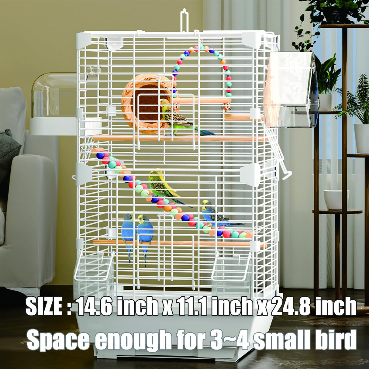 Craftsboys Basic Bird Cage, 24.8inch Parrot Cage (24.8" x 14.6" x 11"),Bird Cage with Ladder, Horizontal Bar, 2 Feeders, and Swing