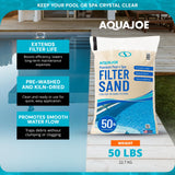 Aqua Joe Premium Pool and Spa Filter Sand, Natural Silica, 50 Lb Bag - Above Ground and Inground Swimming Pool System Accessory for Care, Cleaning, and Maintenance, FLTSAND50