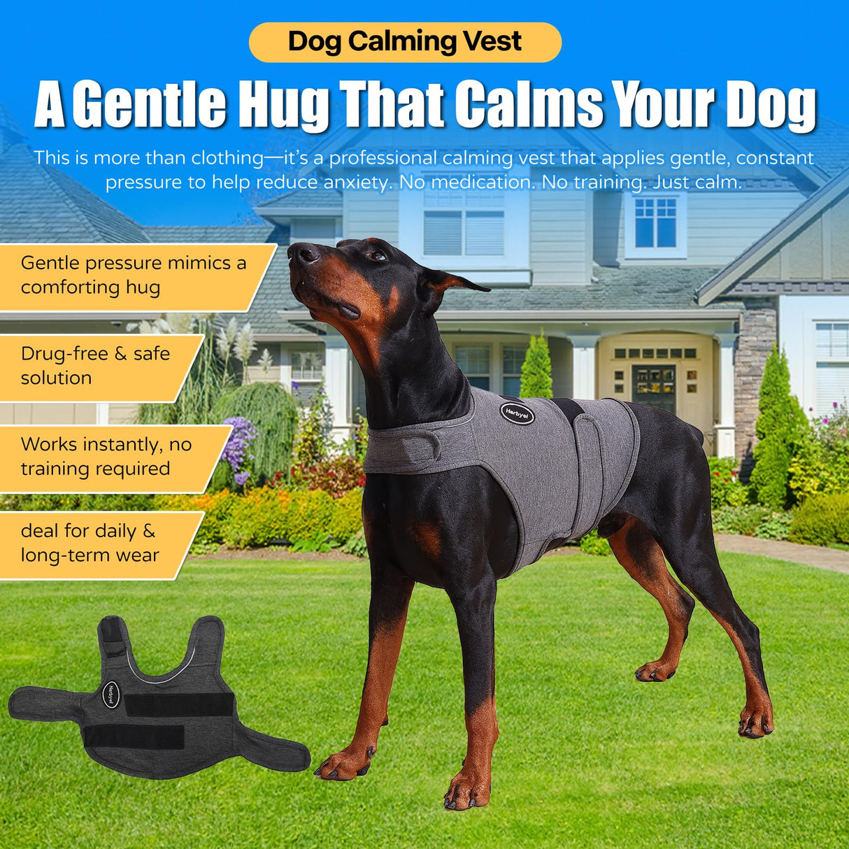 Harbyel Dog Anxiety Vest - Skin-Friendly Calming Shirt for Thunder, Fireworks, Vet Visits & Separation Anxiety – No Medicine or Training Needed – Suitable for Small, Medium, and Large Dogs