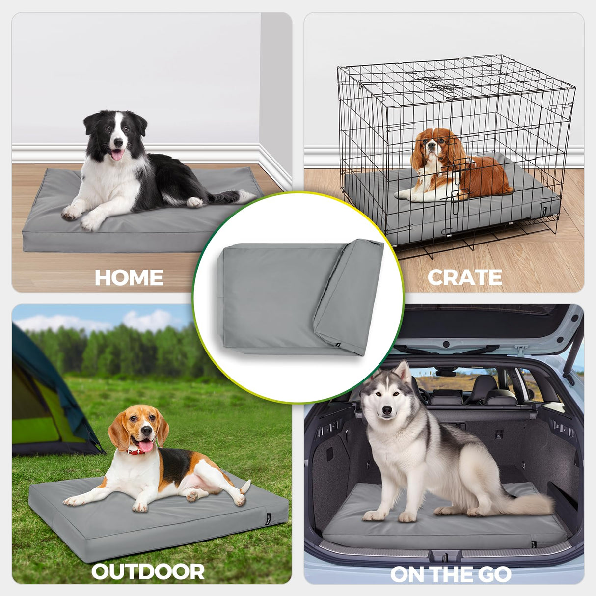 PAWFINITY Waterproof Dog Bed Cover Replacement Washable, Easy to Clean, Pet Hair Resistant, Heavy Duty Oxford, Zipper Closure, Indoor/Outdoor Use, Fits 48 Inch Dog Crate - Large, 47"x 29"x 4", Grey