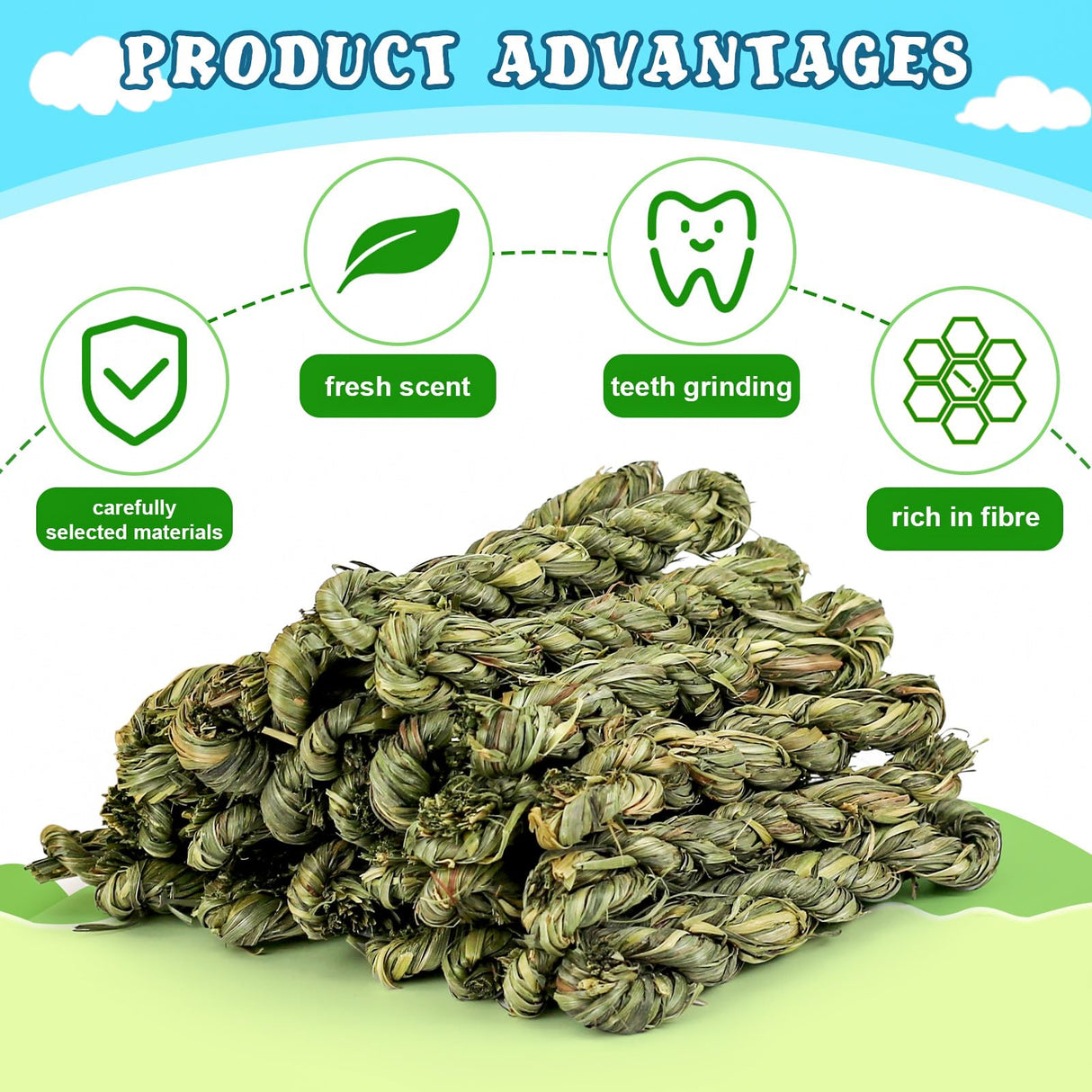 matafat 25pcs Rabbit Timothy Hay Toy for Bunny Small Animal Treats Natural Grass Stick Chew Toys Snacks Molar Teeth Grinding for Guinea Pigs Chinchillas Hamsters