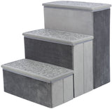 Trixie Velour 3-Step Pet Stairs with Storage, Collapsible, Storage Compartments for Pet Toys,Gray