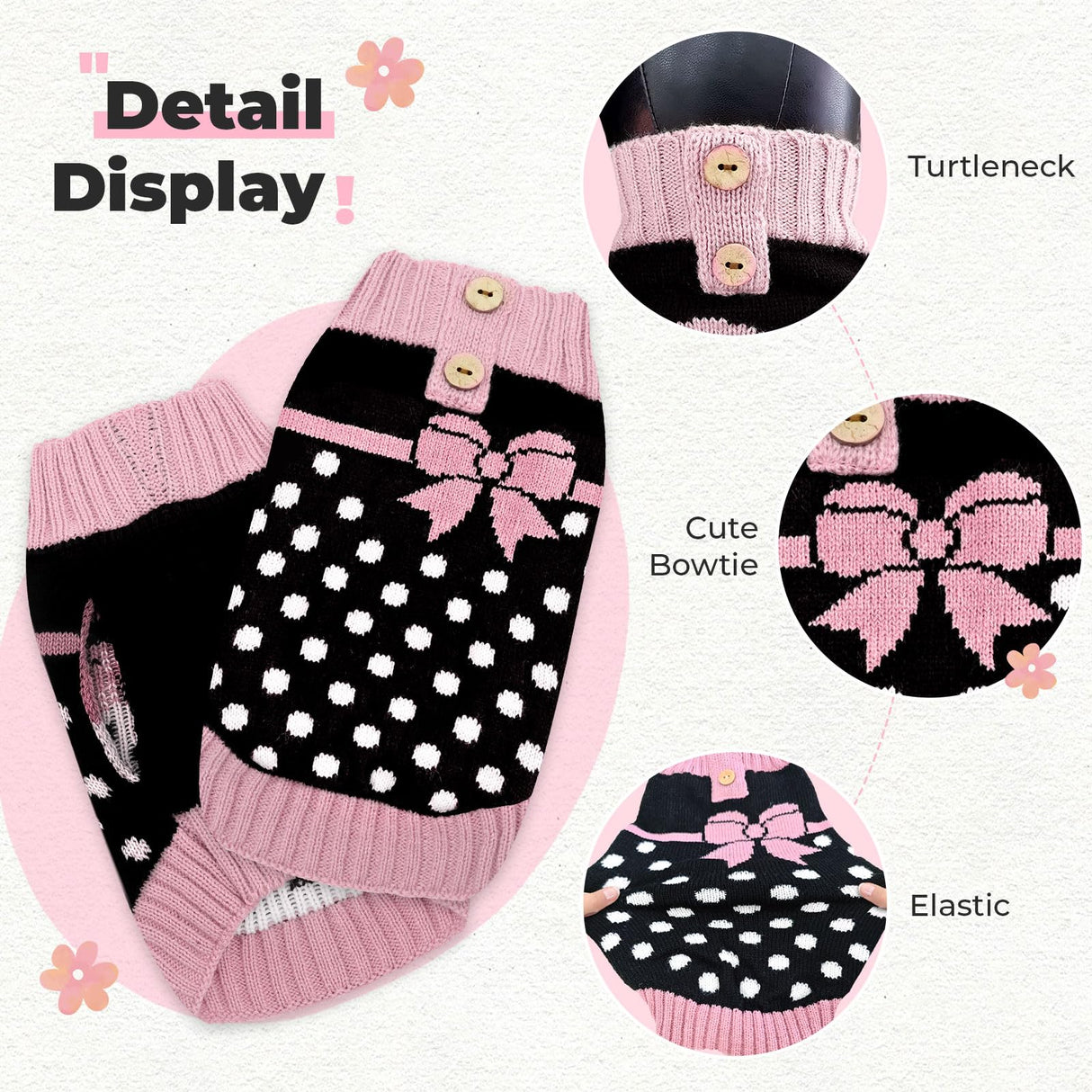 PETCARE Cute Dot Dog Sweater for Small Medium Dogs Girl with Purple Bowtie Knitted Warm Fall Winter Puppy Clothes Cat Sweaters for Cats Only Dachshund Chihuahua Yorkie Dog Outfits Vest Jumper