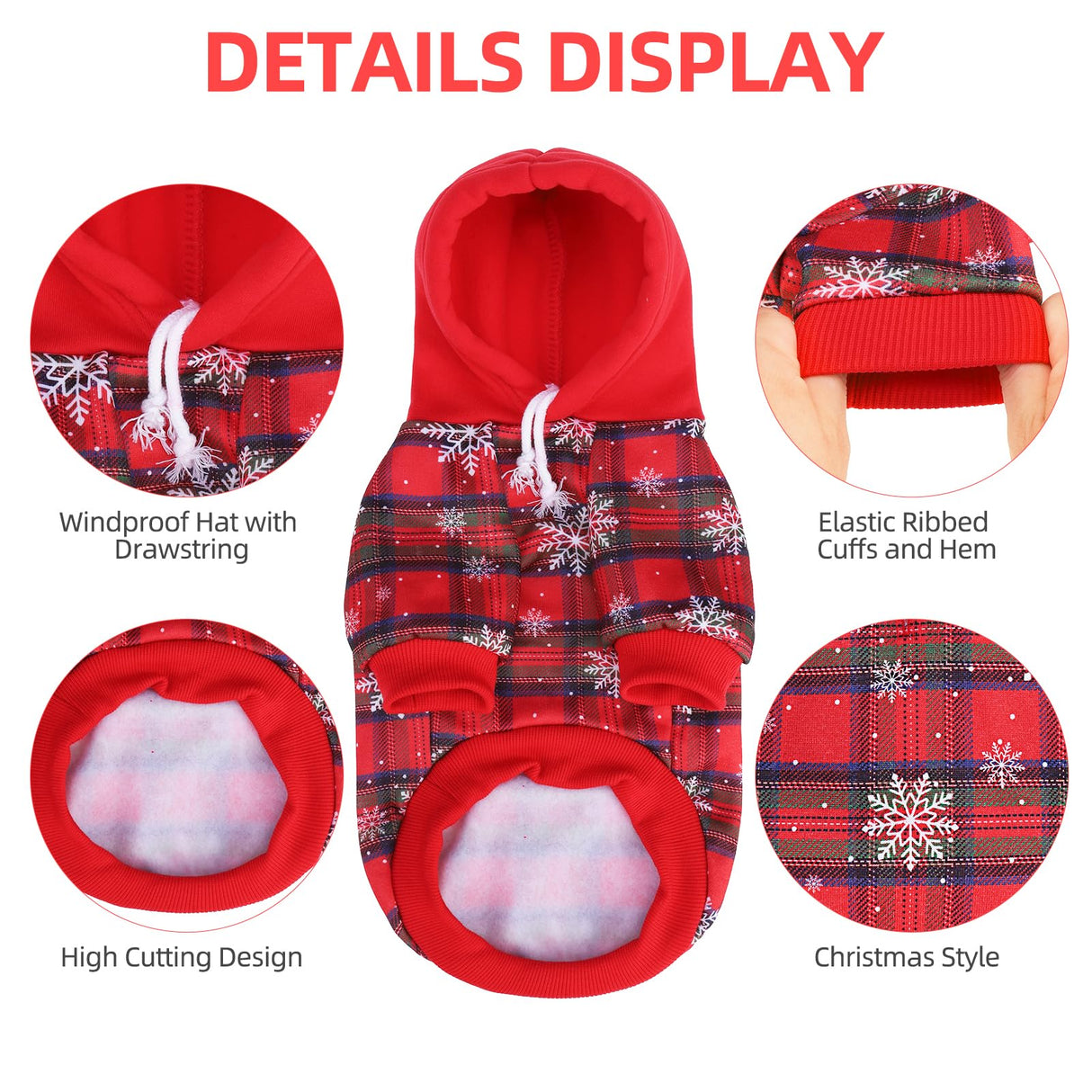 PUPTECK Winter Dog Hoodie Pet Sweatshirt Soft Warm Clothes Fleece Lined with Hat for Small Medium Large Dogs, Pocket Design, Snow M