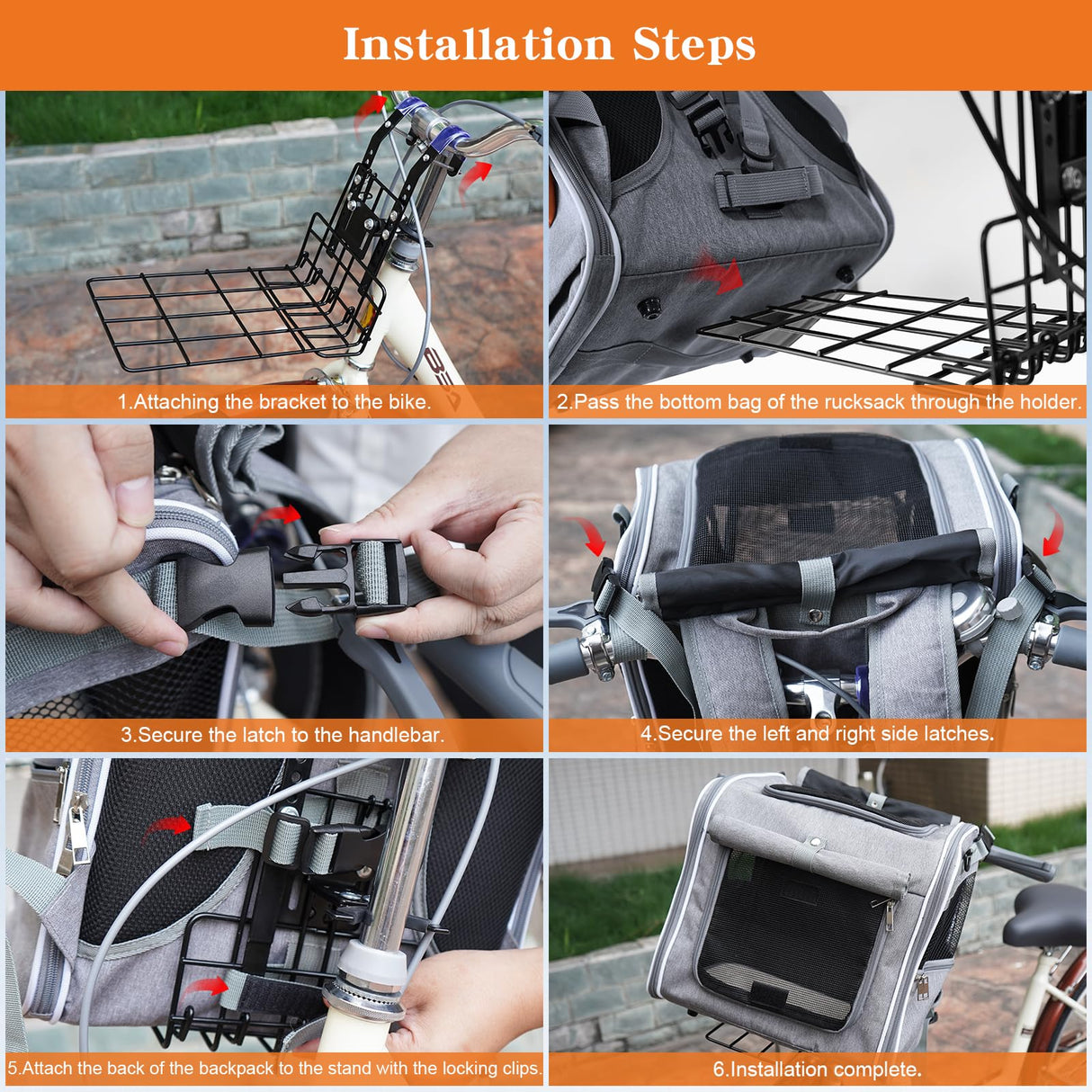 Xixter Dog Basket for Bike, Suitable for Small & Medium Pet Up to 7 kg, Foldable 4-in-1 Pet Bike Basket, Crossbody, Shoulder and Car Seat, with Sturdy Bracket and 4 Mesh Windows, Gray