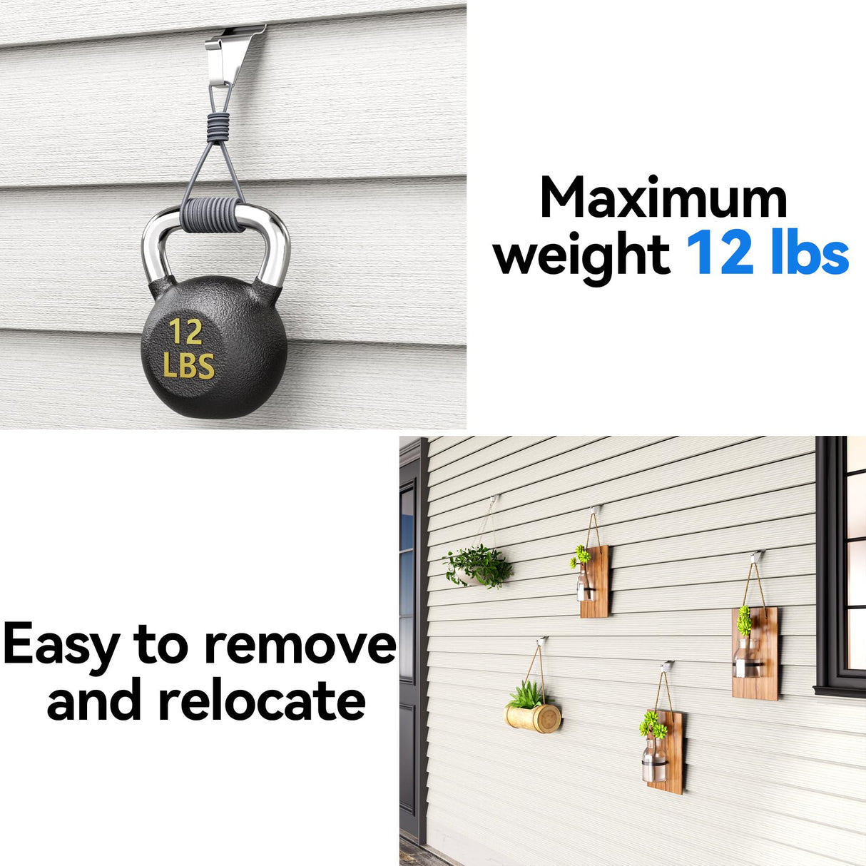 Amuille Vinyl Siding Hooks Hanger 10 Pack, Heavy Duty Siding Clips for Hanging on Patio, No-Hole Needed Stainless Steel Siding Hook to Decor Wreath Things for Horizontal Vinyl Siding