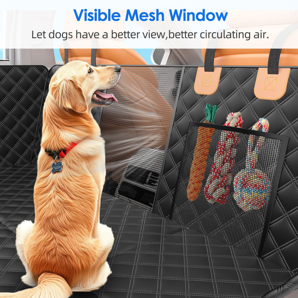 Nentik Back Seat Extender for Dogs with Hard Bottom/Large Space, Waterproof Dog Car Seat Cover Holds 400lbs, Sturdy Nonslip Pet Backseat Hammock for Cars/SUV