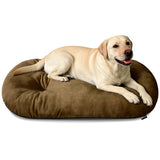 VERABE Washable Dog Bed for Extra-Large Dogs, 41x27 Inch Short Plush Oval Crate Pad with Non-Slip Bottom, Silver-Tipped High-Resilience Pet Mat,Brown
