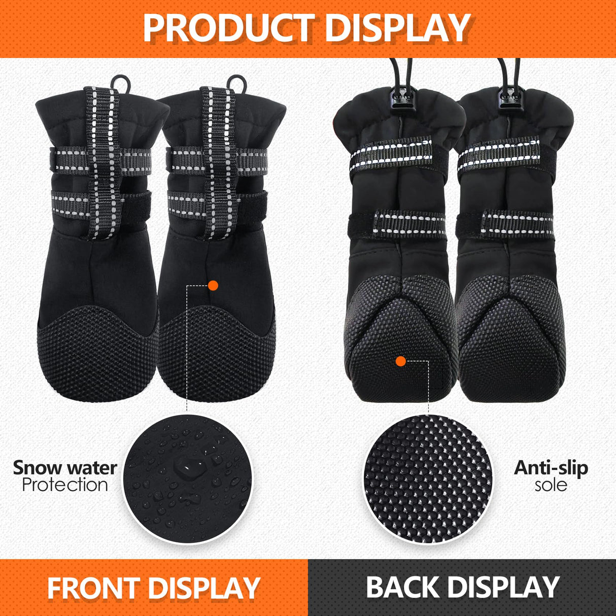 AuraPaw Dog Boots & Paw Protectors for Medium Dogs, Waterproof & Anti-Slip, Reflective Dog Shoes for Rain, Snow & Ice, Summer Hot Pavement and Rugged Terrain, 4Pcs Winter Dog Boots, Size M, Black