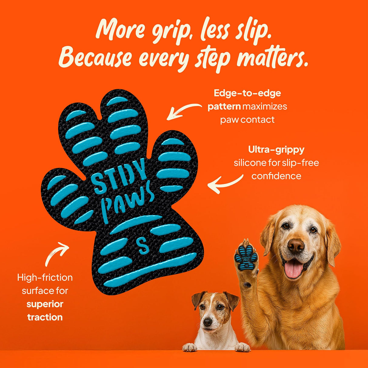 Steady Paws Anti-Slip Paw Stickers for Dogs Feet - Non-Slip Paw Pads for Traction on Hardwood & Tile Floors - Breathable Adhesive Friction Foot Grips for Senior & Injured Dogs – 24 Pads (Size S)