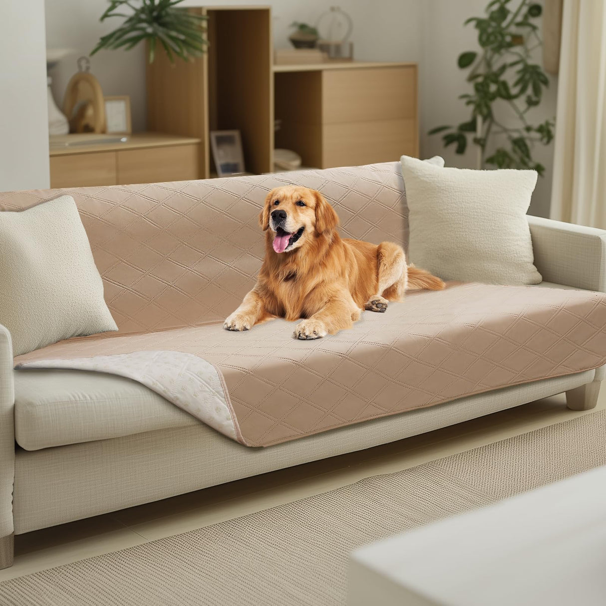 Luciphia 100% Waterproof Couch Cover Blanket for Dogs Anti-Slip Pet Couch Protector Sofa Mat Puppy Cat with Non-Slip Bottom, Beige, 52x82 Inch