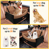 PetsHome Dog Car Seat for Medium Large Dogs, Detachable Washable Pet Booster Seat with Memory Foam Cushion, Side Pockets, 2 Clip-On Safety Leashes Pet Car Seat for Dog Up to 60 lbs/2 Small Dogs-Brown