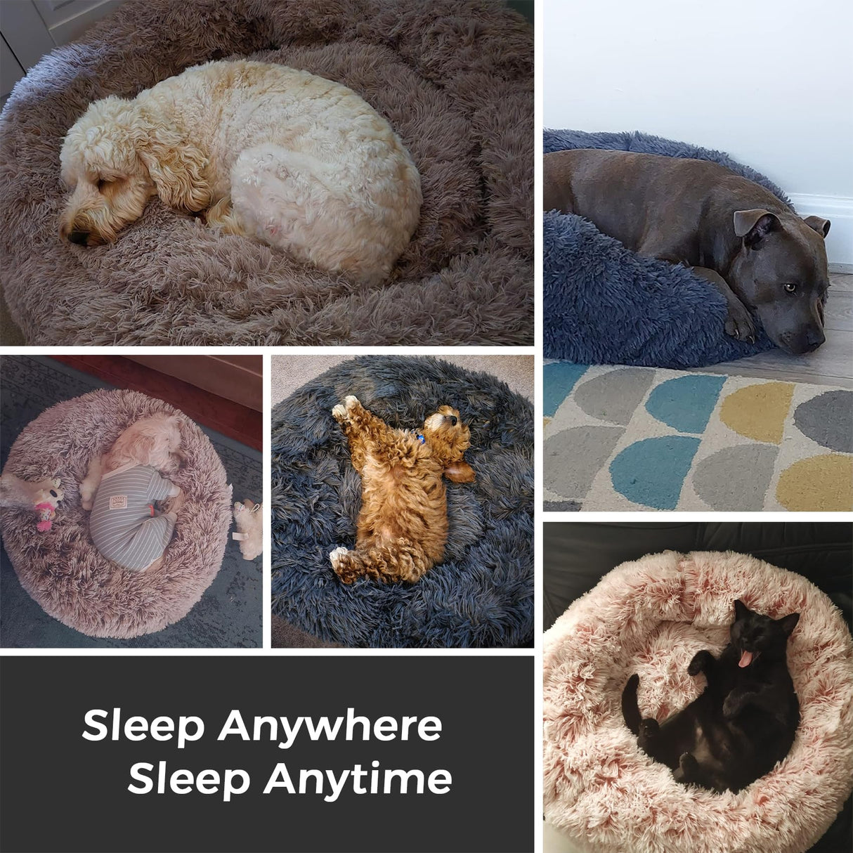Calming Dog Bed & Cat Bed with Anti-Slip Bottom, Medium Size Washable Anti-Anxiety Donut Dog Beds for Medium Dogs, Fluffy Plush Cozy Round Dog Bed(27 Inch, Light Grey)