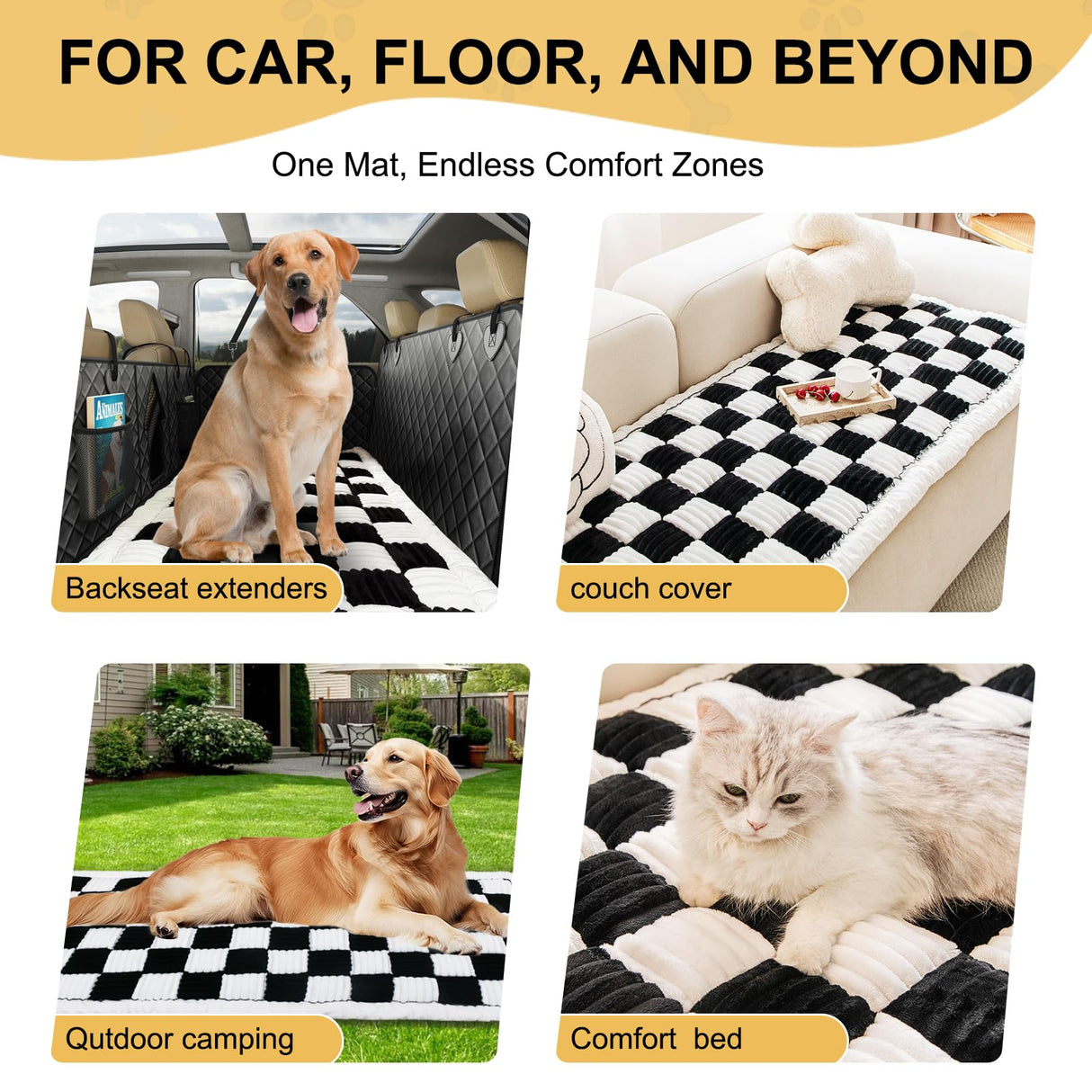 CarChic Backseat Extender Pet Bed Mat, Deluxe Dog Bed for Car Back Seat, Non-Slip Dog Mat for Truck Back Seat Cover with Hard Bottom, Plaid Backseat Dogs Bed for Car Trucks SUVs (57.8" * 26.7" inch)