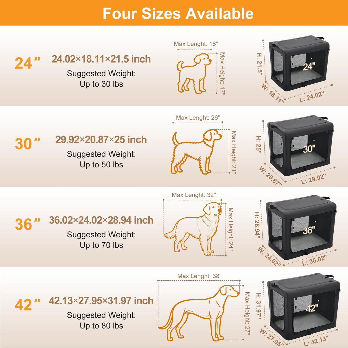 KMFurnila Dog Travel Crate 36 Inch, Portable Soft-Sided Travel Carriers for Dogs and Cats, Foldable Pet Kennel with 3-Doors Mesh Windows Indoor & Outdoor, Black