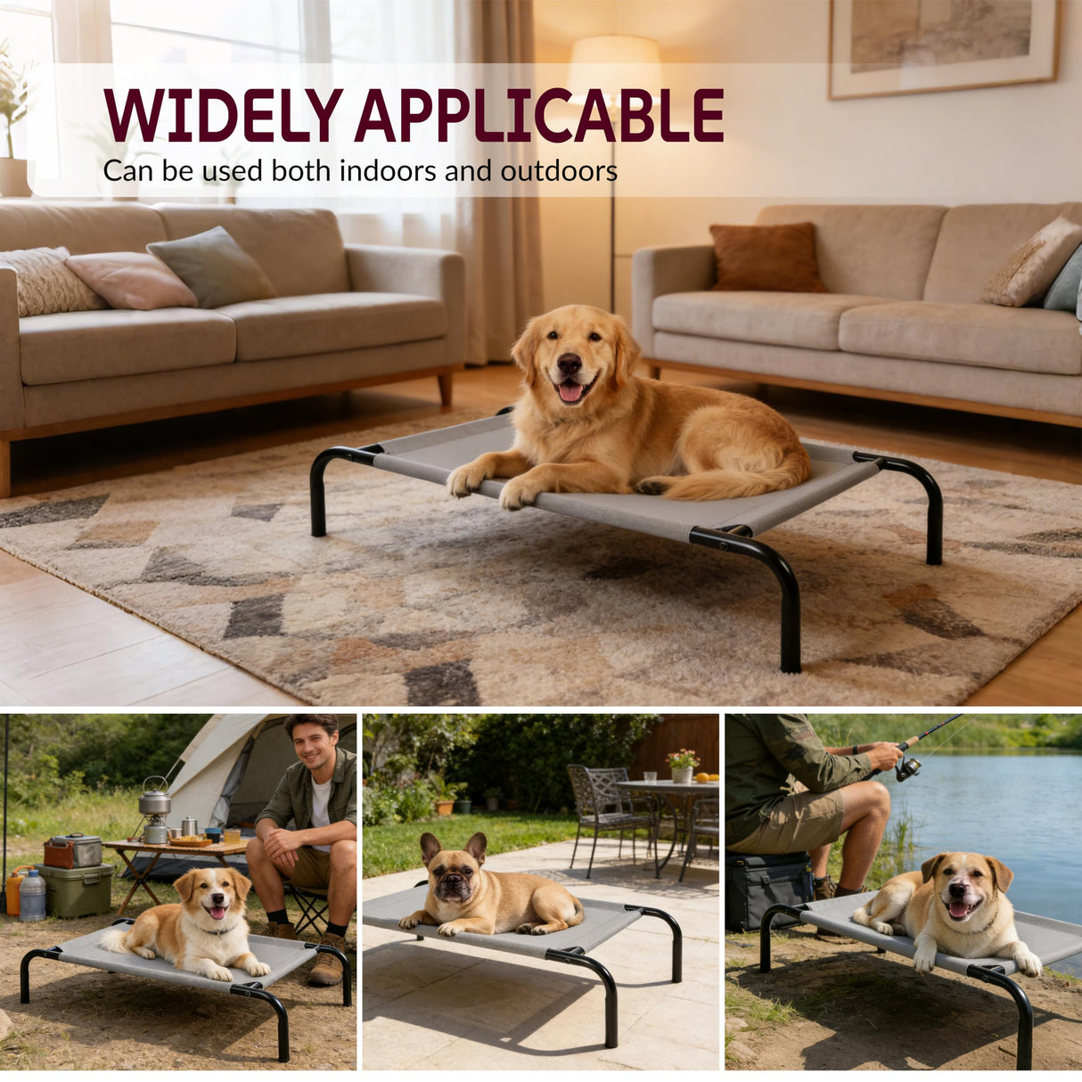 Elevated Dog Bed with Breathable Mesh Fabric, Raised Pet Cot with Airflow and Support, Durable and Easy to Clean (Grey, Small)