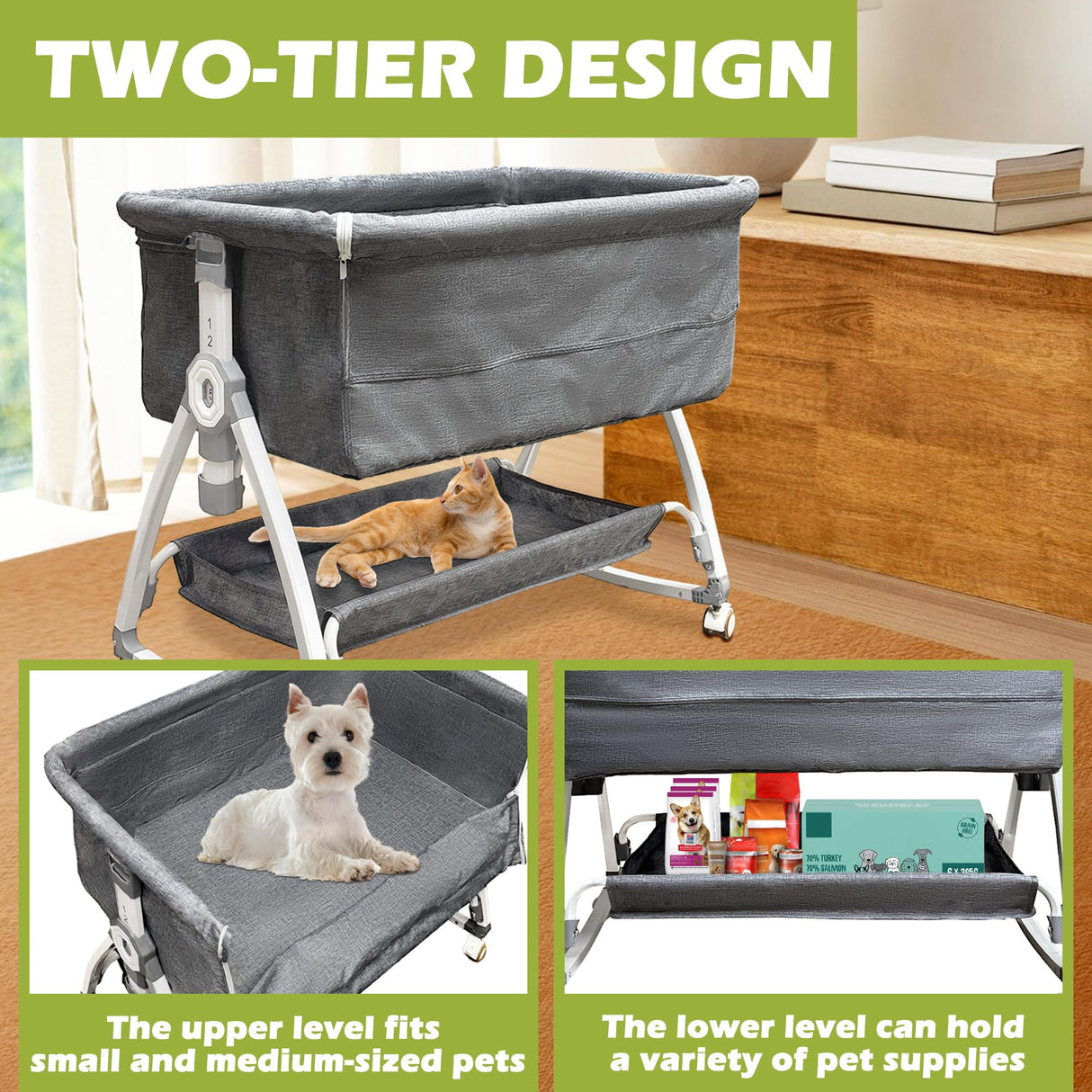 Bedside Cosleeper Dog Bed, Raised Dogs Bed 27''-32'' Adjustable Height, Dog Bed Extension for Human Bed, Bedside Dogs Bed for Small, Medium Dogs(35''L x 20''W)